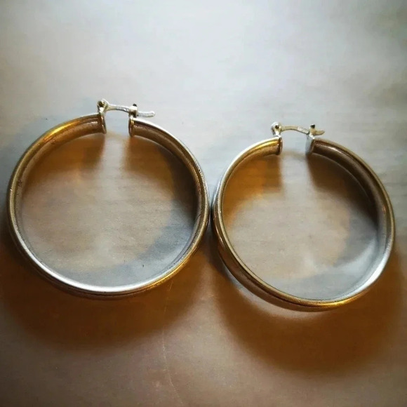 Large silver tone  hoops - Picture 3 of 4